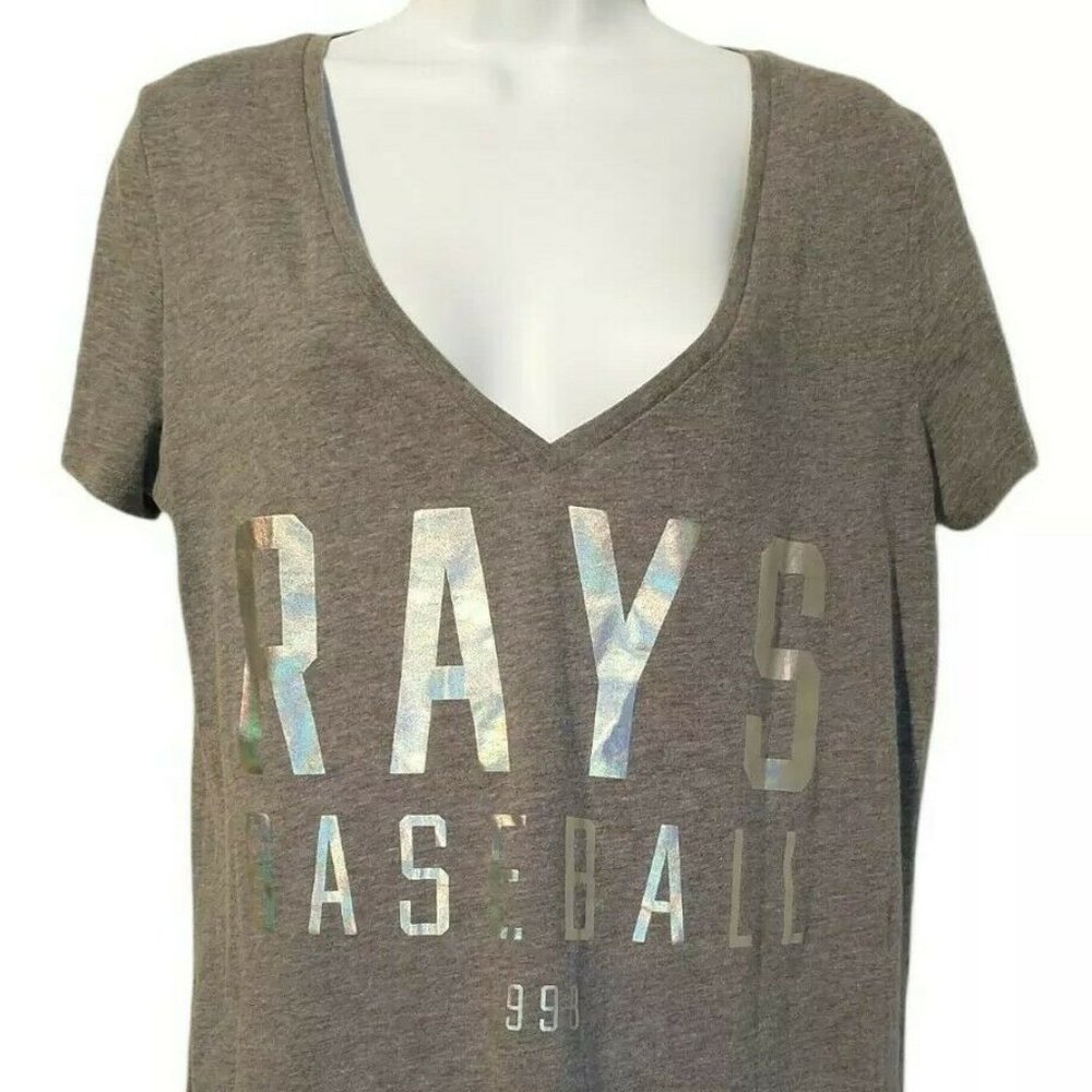 Pink 5th And Ocean Women's Large Tampa Rays Baseball 1998 Gray V Neck T Shirt